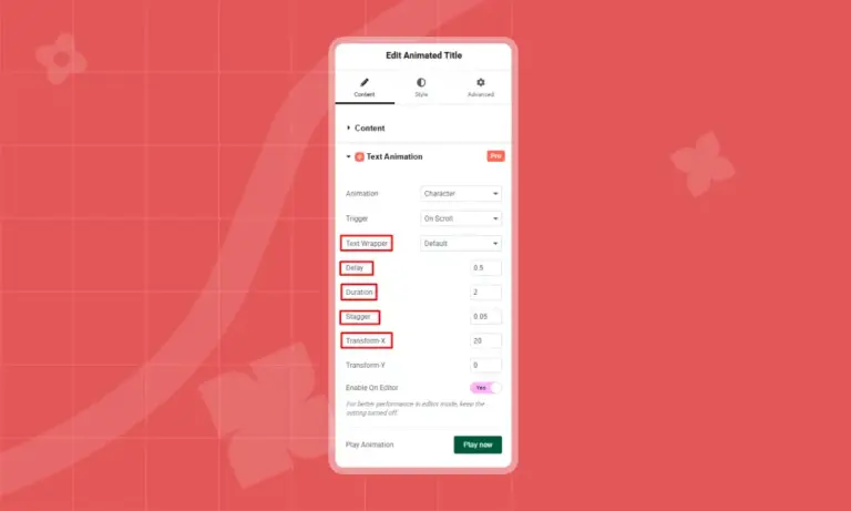 Configure text animation settings