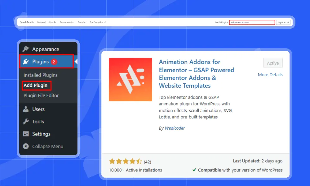 Installed the animation addons plugin