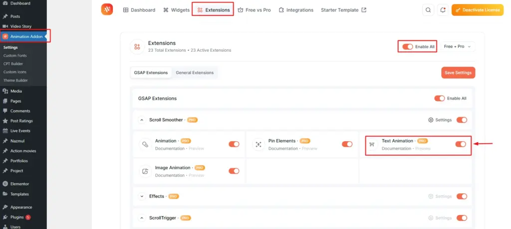 Enable Text Animation Extension