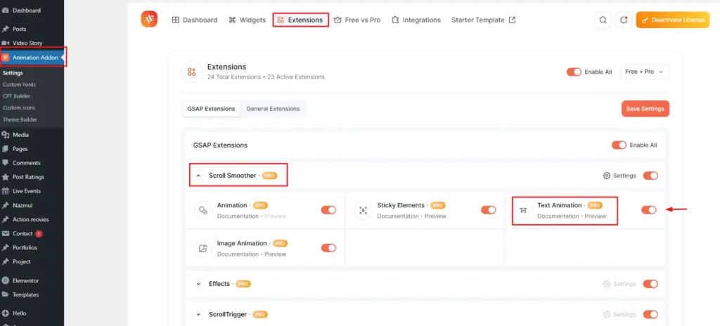 How to enable Text Animation