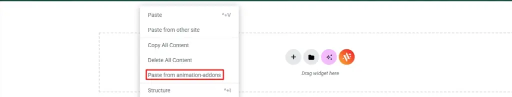 How to paste copied section from Animation Addons to Website your website