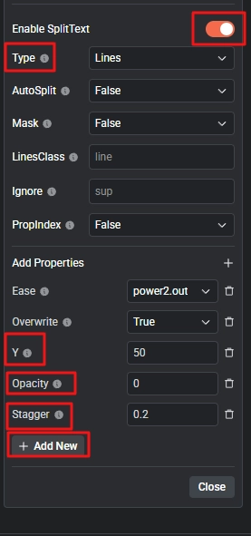 SplitText Settings