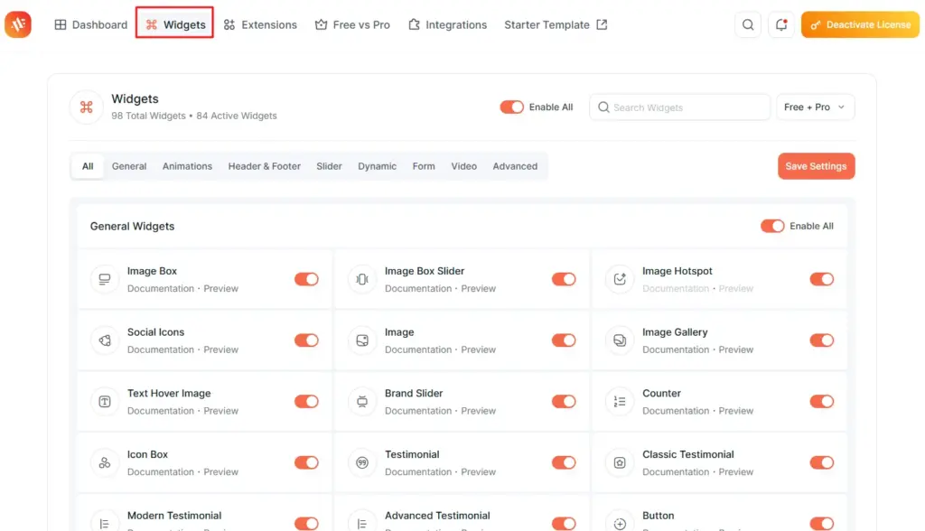 Widget dashboard in Animation Addons