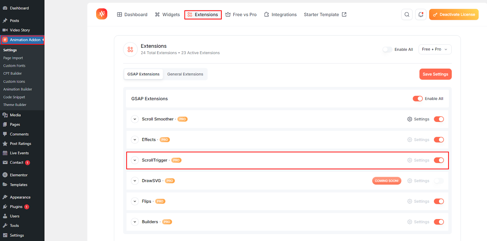 Enable ScrollTrigger Extension