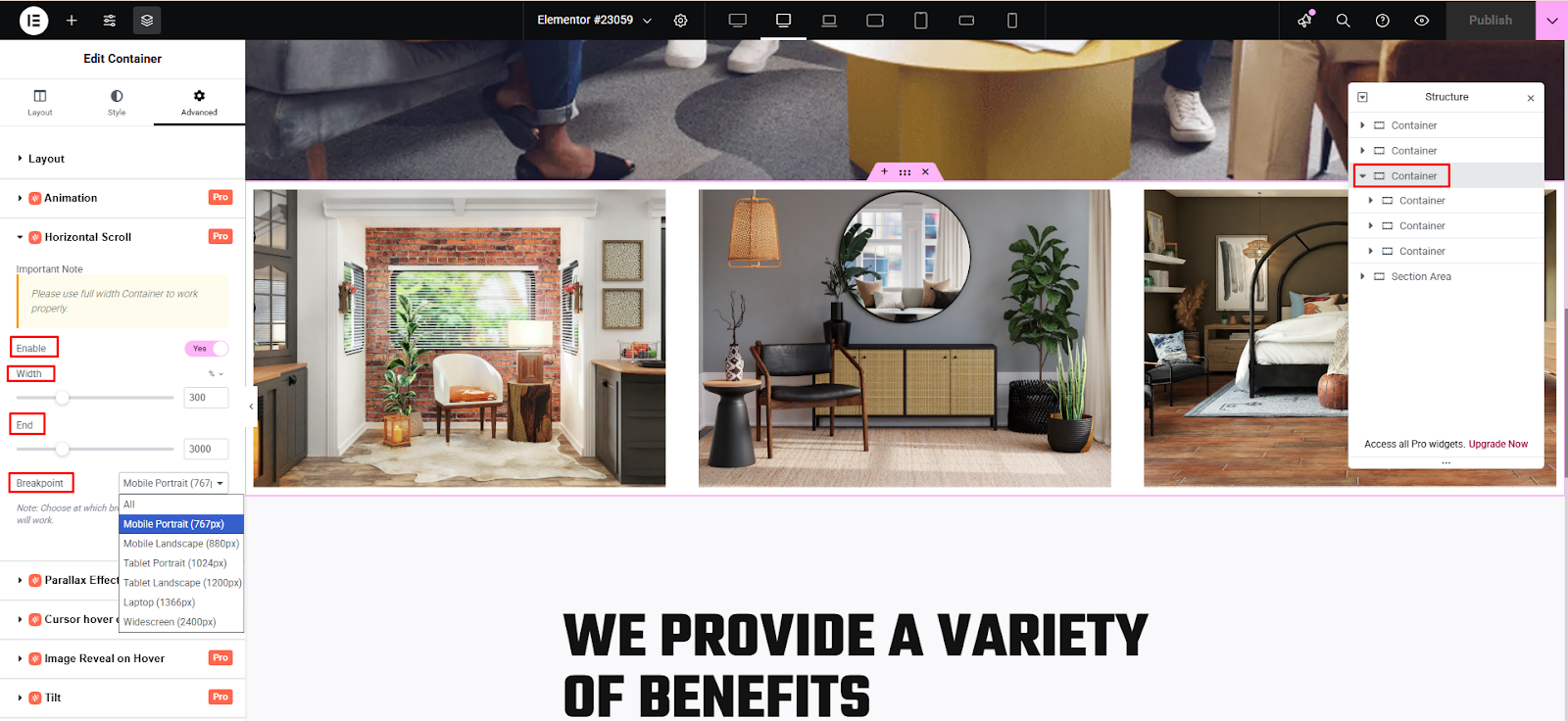 Apply Horizontal Scroll