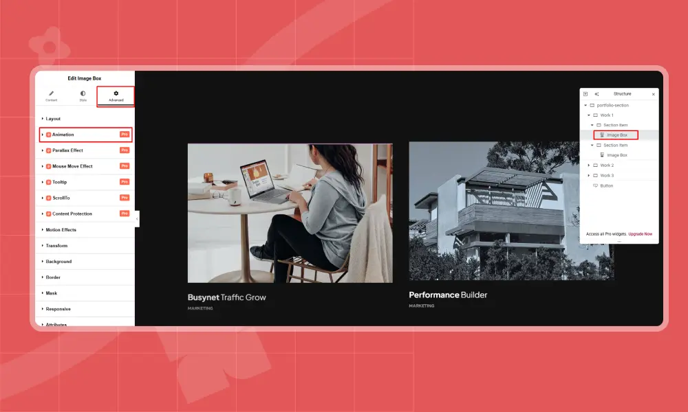 Open your page in elementor for fade animation