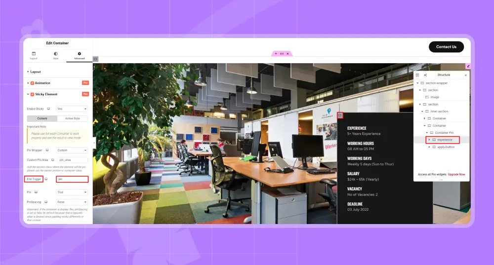 Class of sticky element