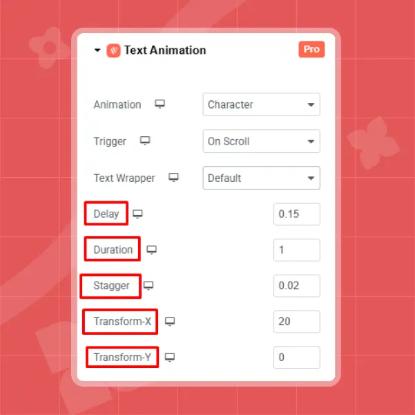 Delay duration and stagger for text animations