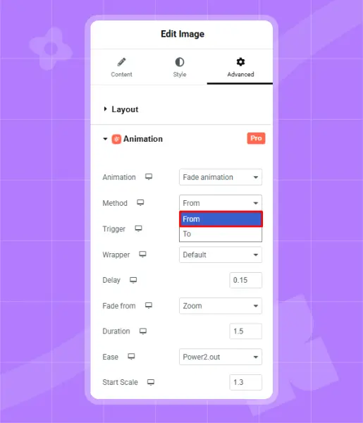 Fade animation method