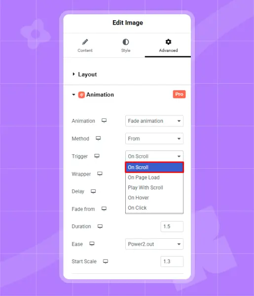 Fade animation trigger