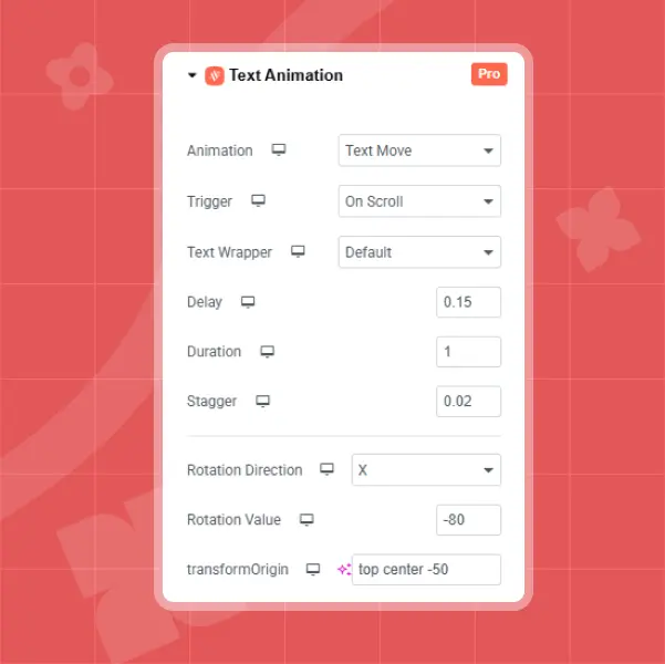 Text animation properties