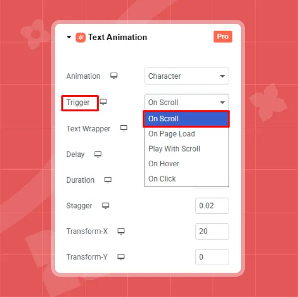 Trigger for text animation