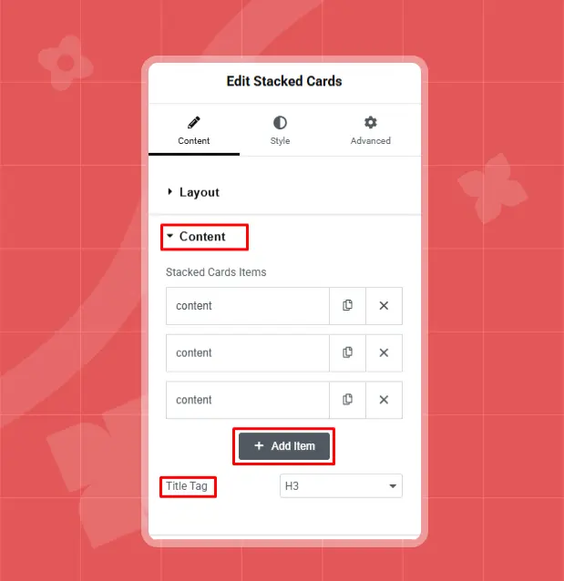 Content of stacked cards 1