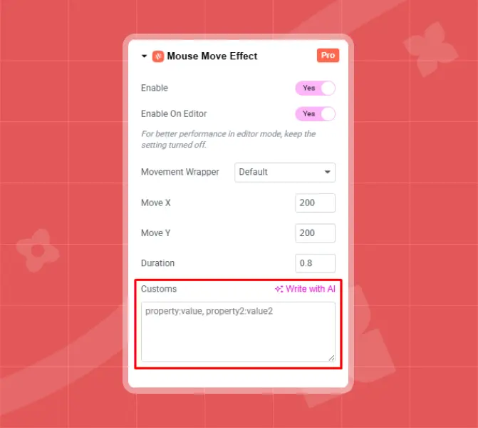Custom property of mouse move effect
