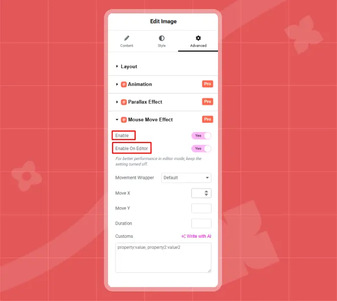 Enable mouse move effect 1