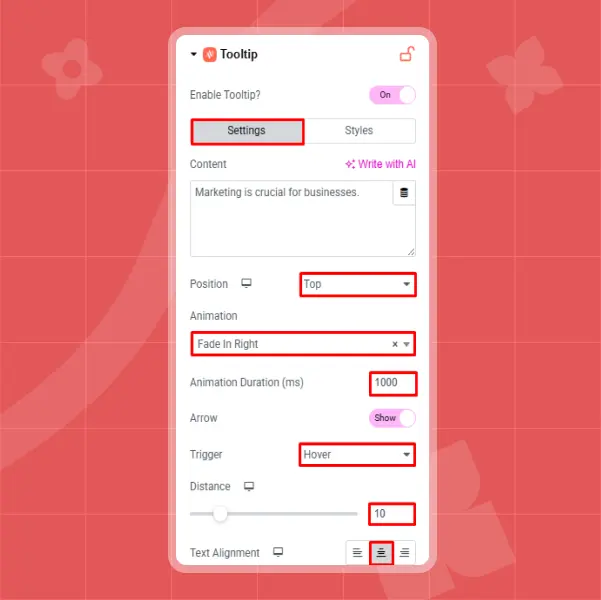 Configure tooltip settings