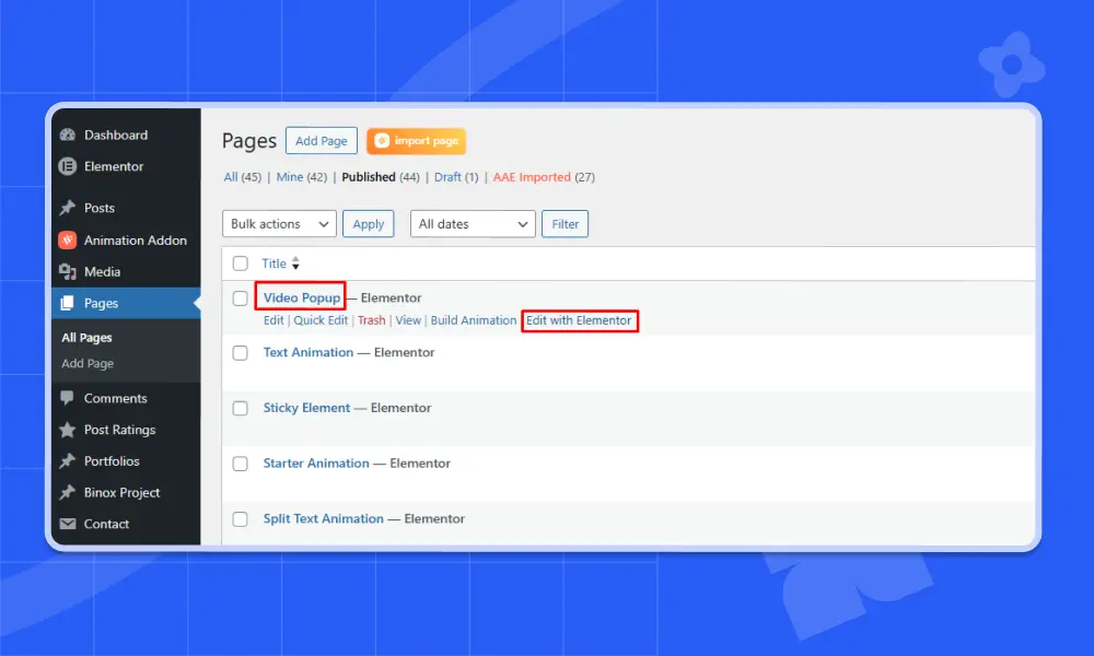 Create or edit a page with elementor