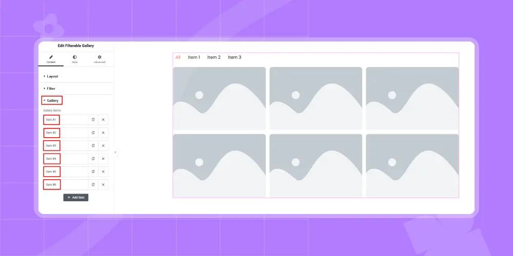 Gallery filter options