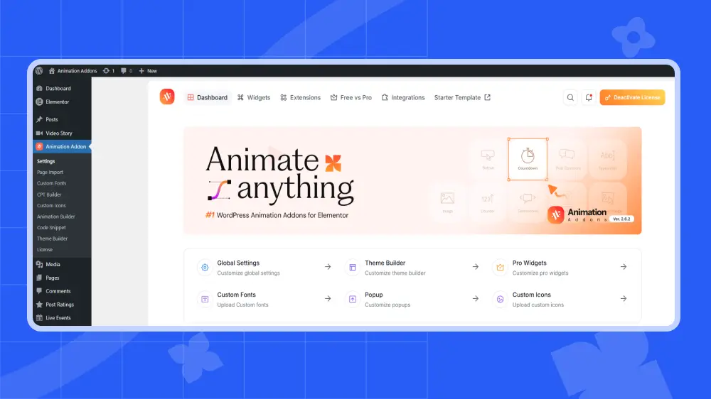 Wordpress dashboard