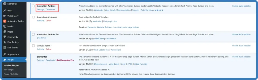 Activate animation addons