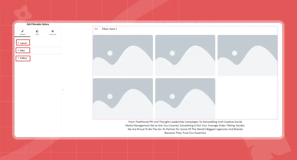 Three options of filter gallery