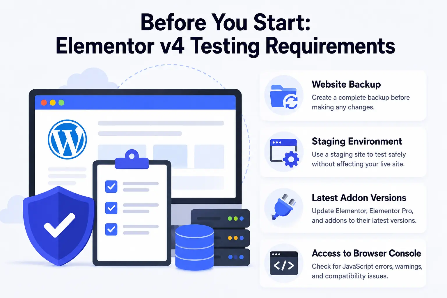 Before you start elementor v4 testing requirements