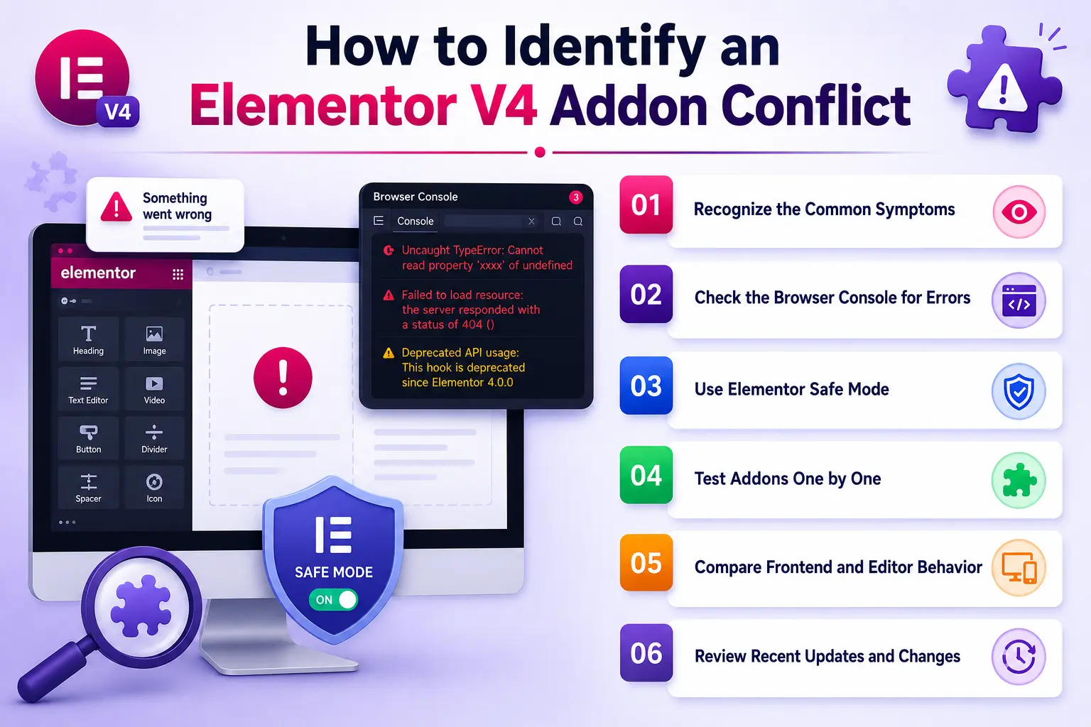 How to identify an elementor v4 addon conflict