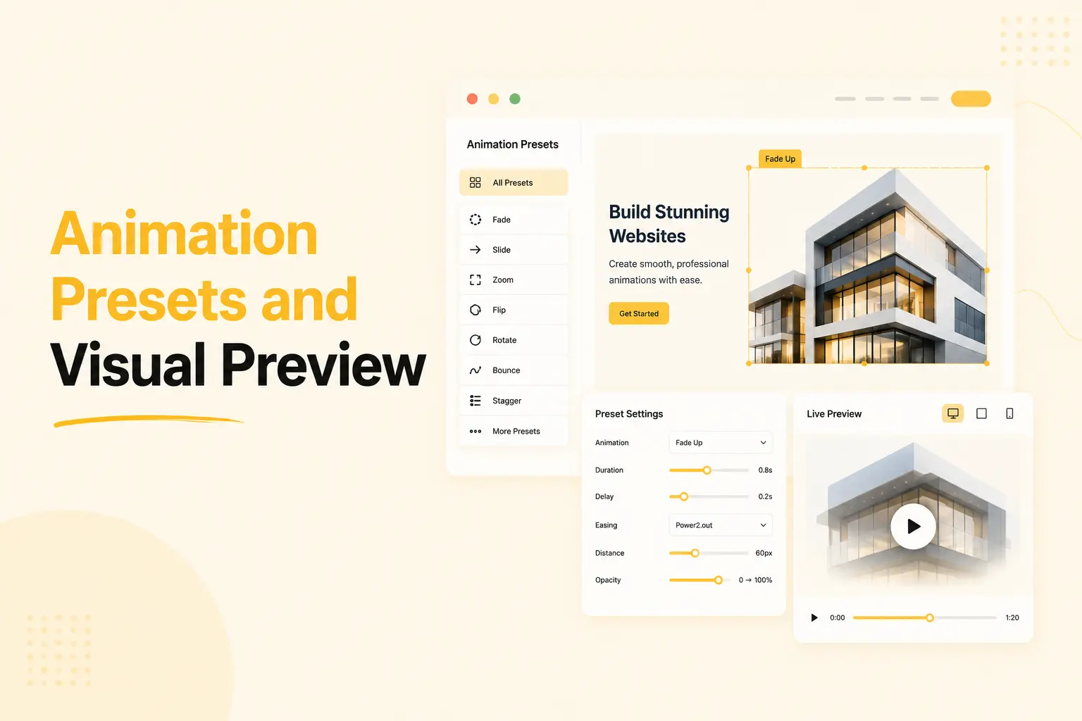 Animation presets and visual preview
