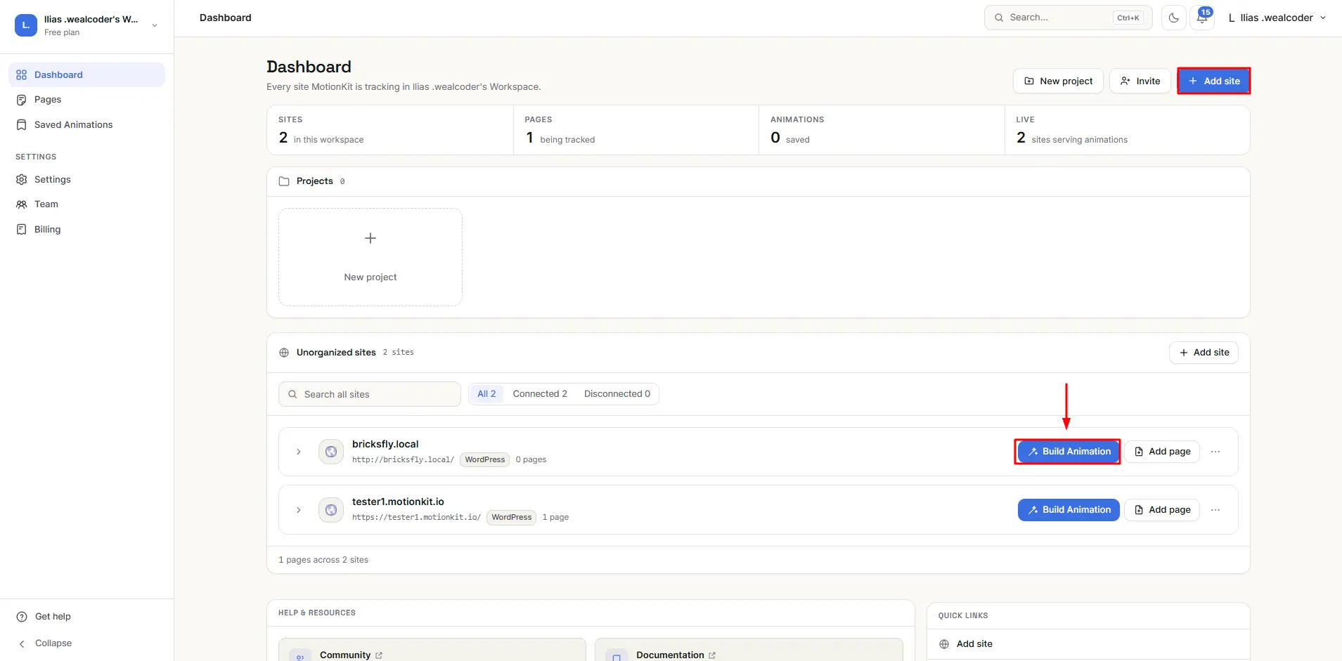 Add website in dashbored