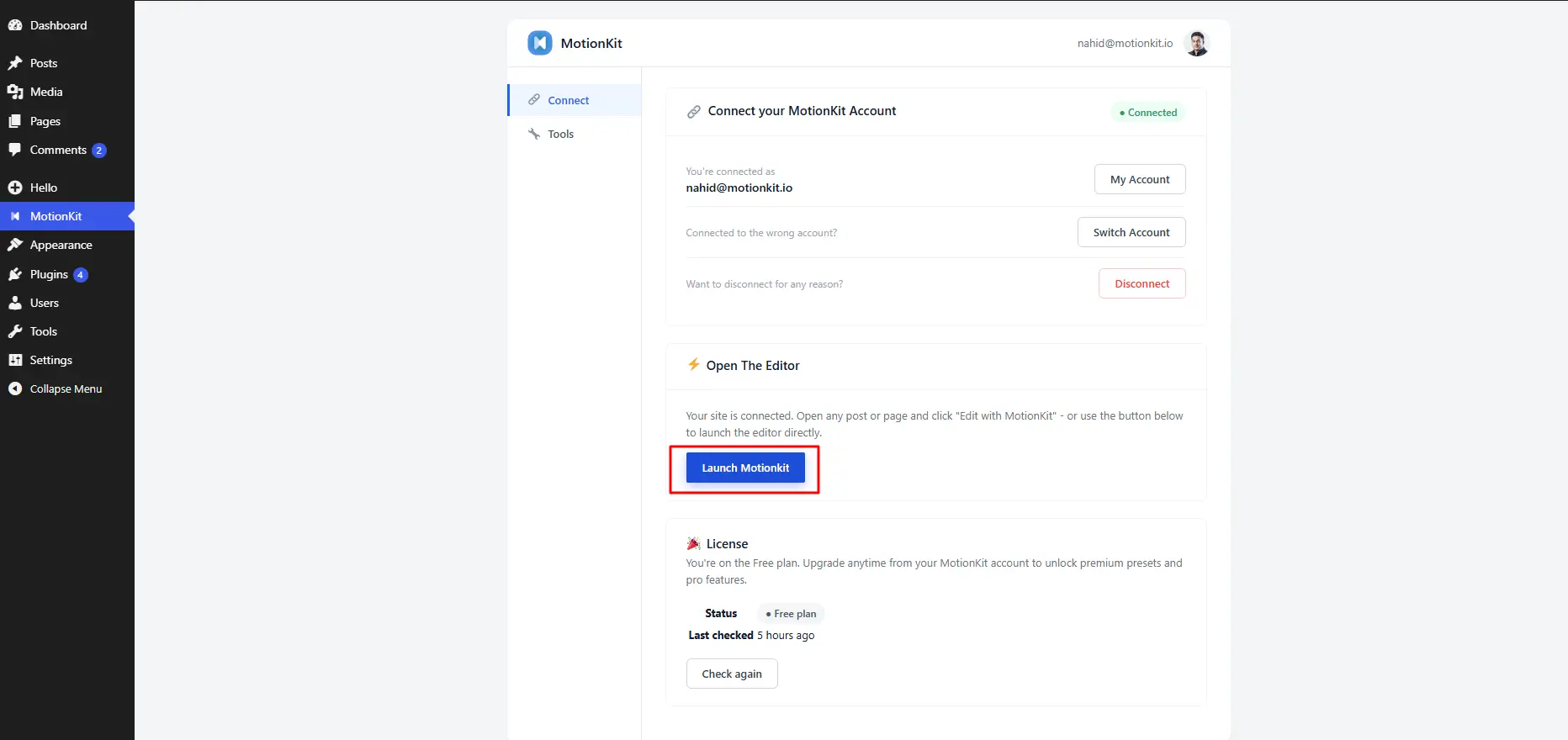 Press on launch motionkit button