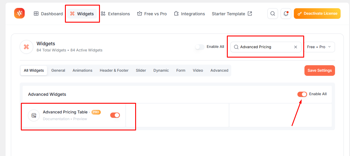 Advanced Pricing Table 2