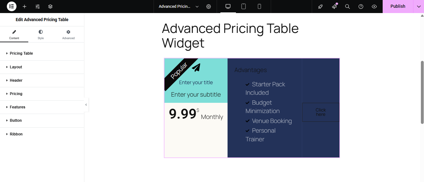 Advanced Pricing Table 3