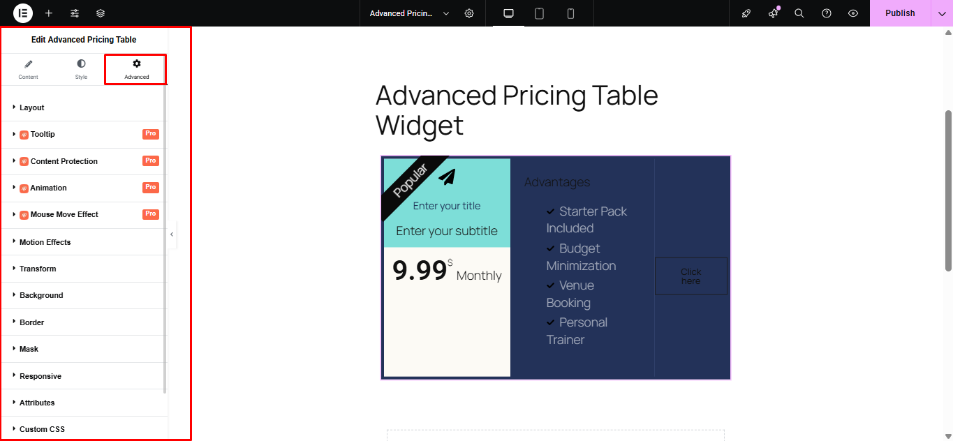 Advanced Pricing Table 6