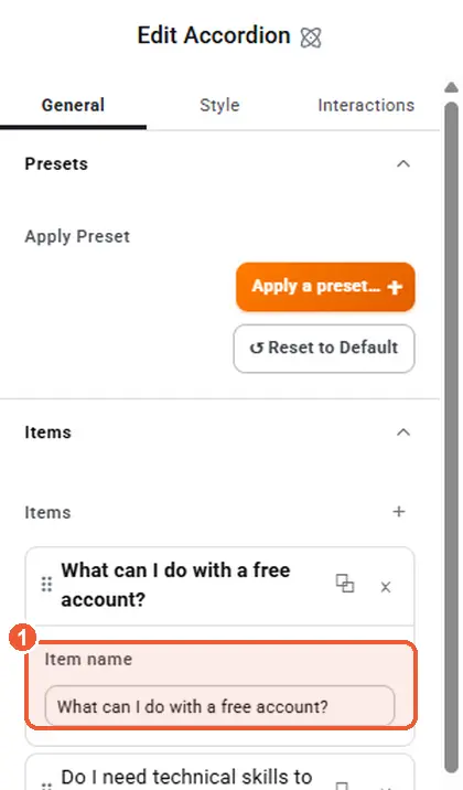 Edit an item name