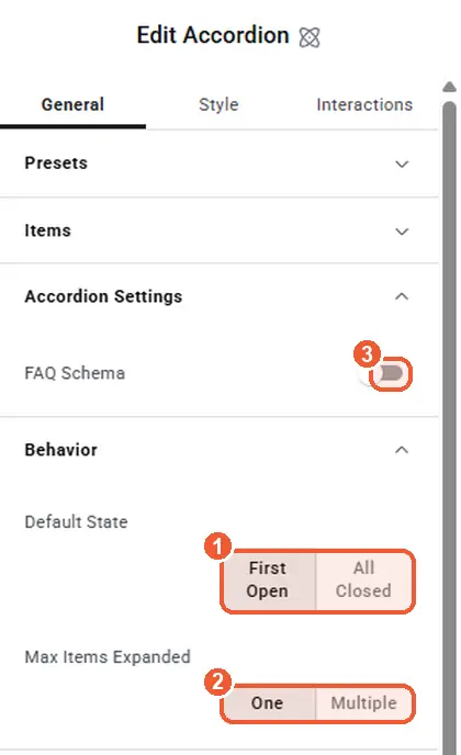 Accordion behavior settings