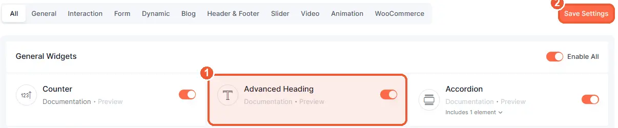 Enable the Advanced Heading widget