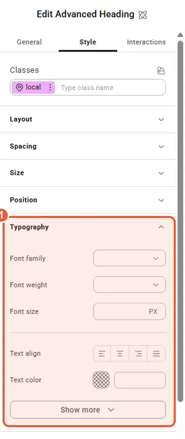 Advanced Heading style tab
