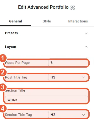 Advanced Portfolio layout settings
