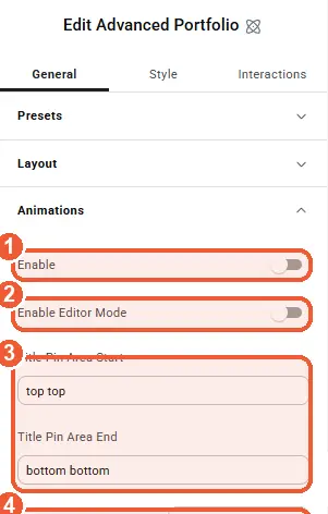 Animation settings