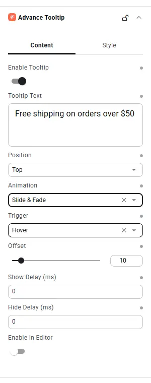 Advance Tooltip content tab