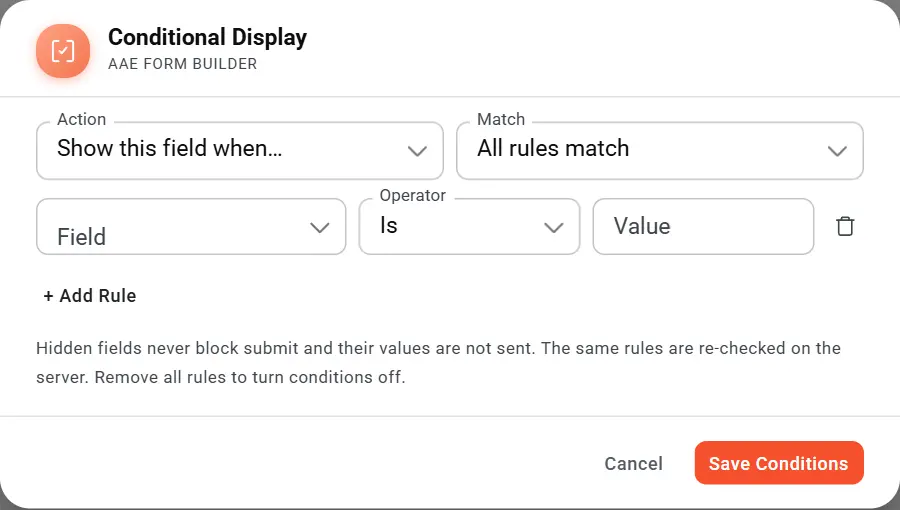 Conditional Display dialog