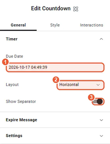 Countdown timer settings