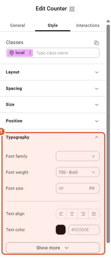 Counter style tab