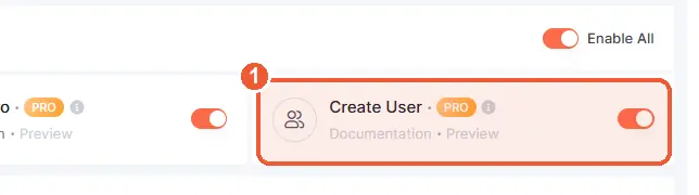 Enable the Create User extension