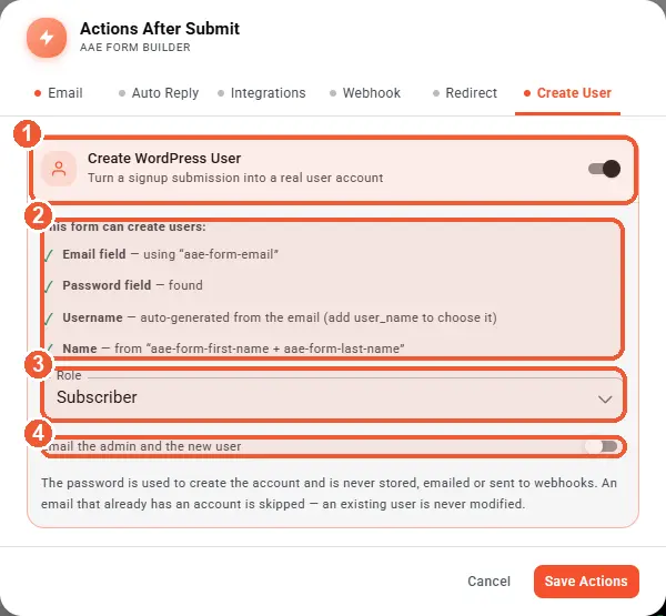 Create User settings