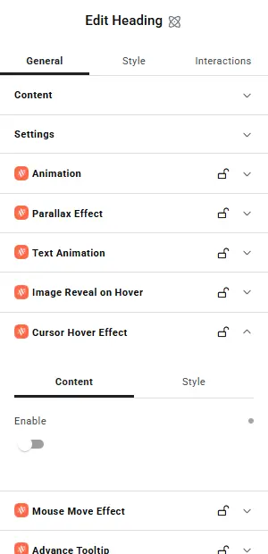 Cursor Hover Effect section