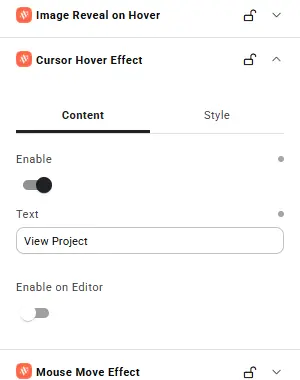 Cursor Hover Effect content tab