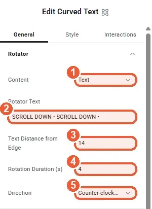 Curved Text rotator settings