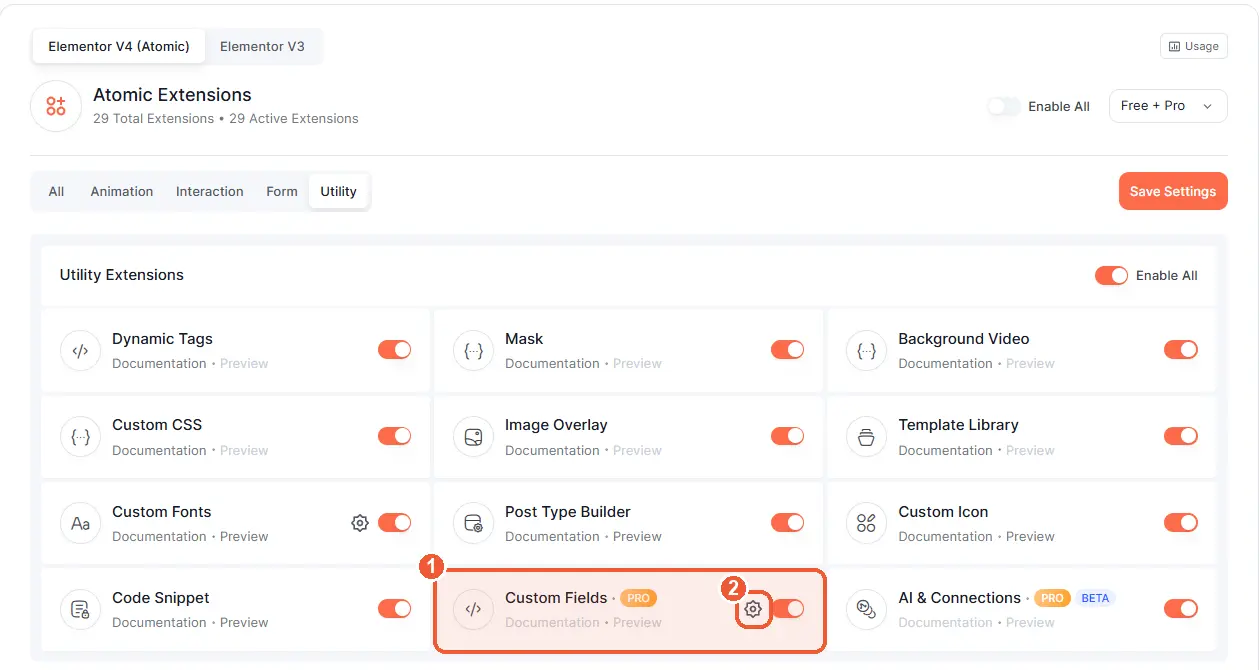 Enable Custom Fields extension