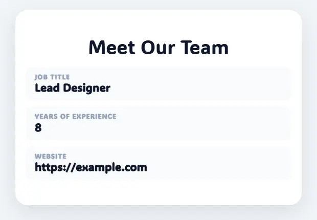 Field values shown on the page